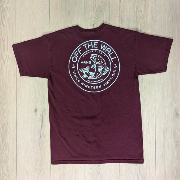 Vans Maroon size medium with baby blue fish graphic print men's t shirt - Picture 5 of 6